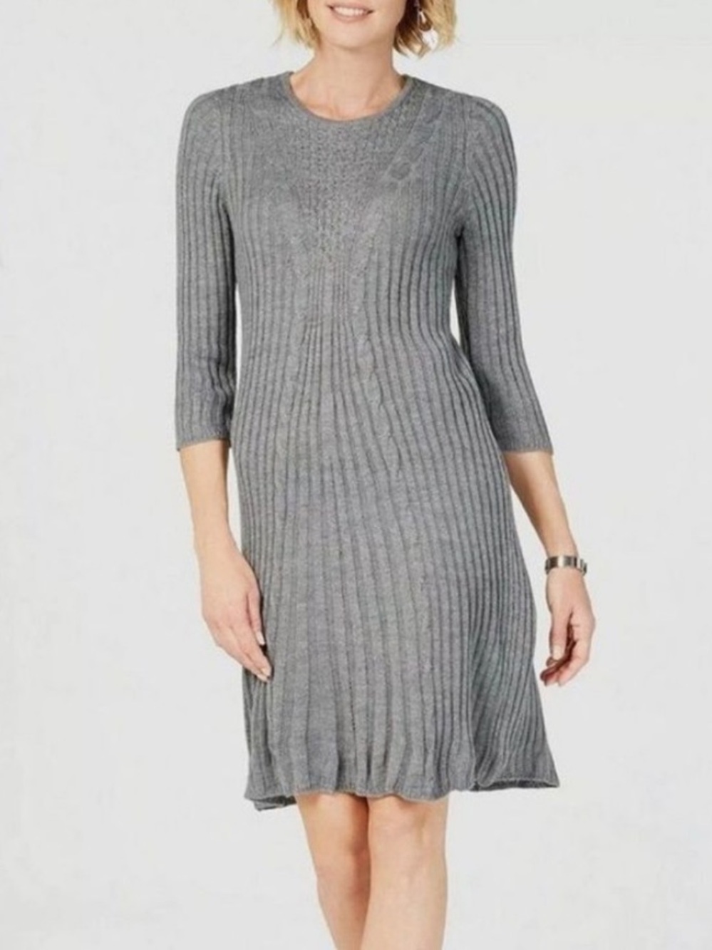 NY Collection Petites Gray Cable Sweater Midi Dress